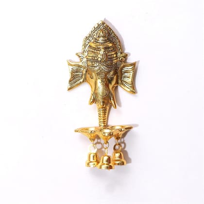 DreamKraft Metal Ganesha Wall Hanging Diya | Three Bells | Home Decor | Gold Plated | 7cm x 10cm x 21cm DreamKraft Metal Ganesha Wall Hanging Diya | Three Bells | Home Decor | Gold Plated | 7cm x 10cm x 21cm