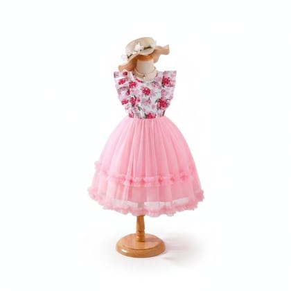 Girls Floral Print Tulle Party Dress