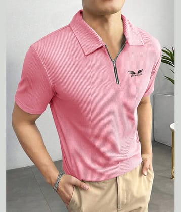Eyebogler Pack of 1 Polyester Regular Fit Solid Half Sleeves Men's Polo T Shirt ( Pink )