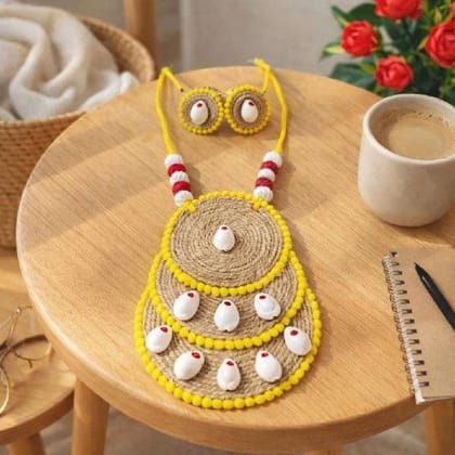EcoFriendly Handmade Jute Jewellery Set Yellow Casual Lightweight