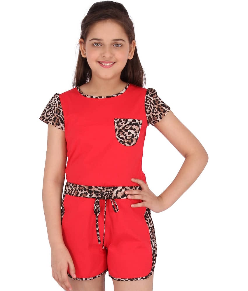 Cutecumber Pack of 1 Girls Polyester Top With Shorts ( Red )