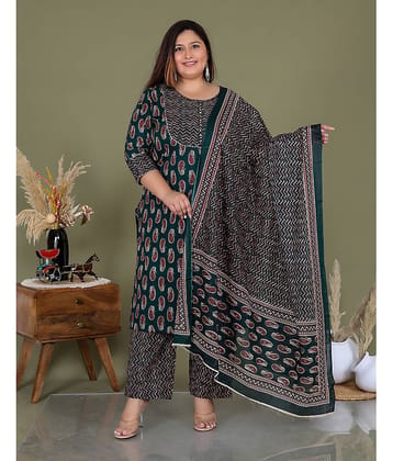 Avnii Cotton Printed Kurti With Pants Women's Stitched Salwar Suit - Green ( Pack of 1 )