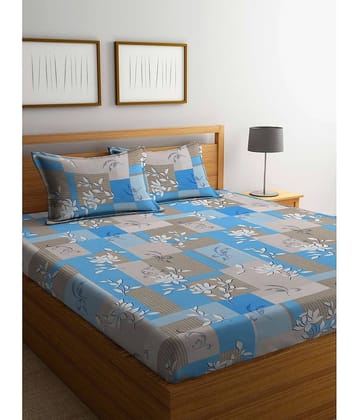 Klotthe Cotton Floral 1 Double King Size Bedsheet with 2 Pillow Covers - Blue