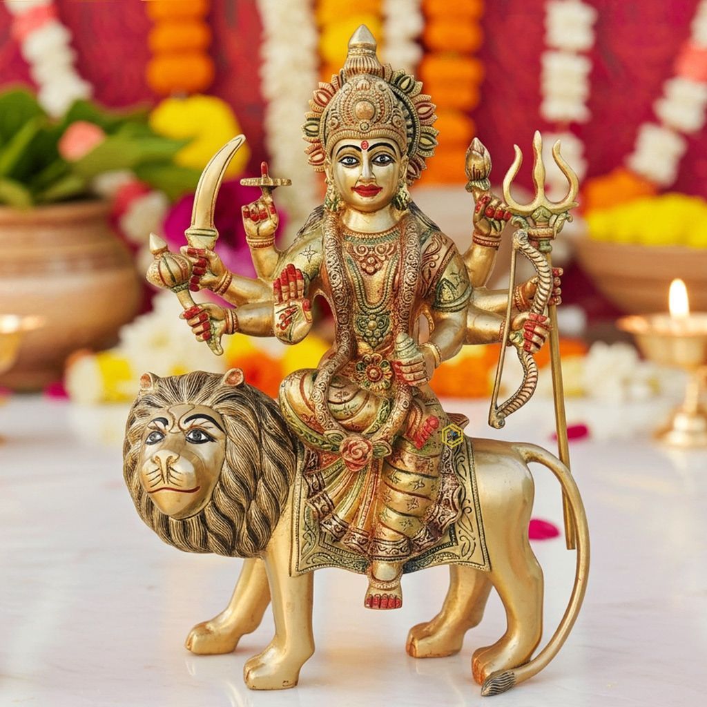 Brass Durga Ji Statue - Traditional Brass Goddess Idol for Puja, Height : 18 Inch (BSMAS937 G)