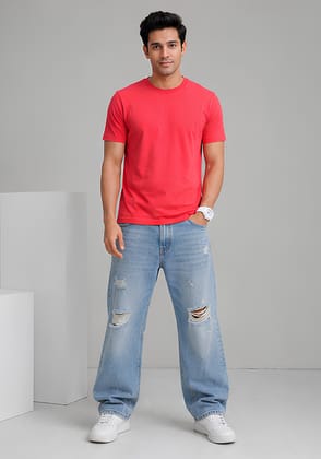 Hue Nox Men's Red Plain Regular Fit T-Shirt