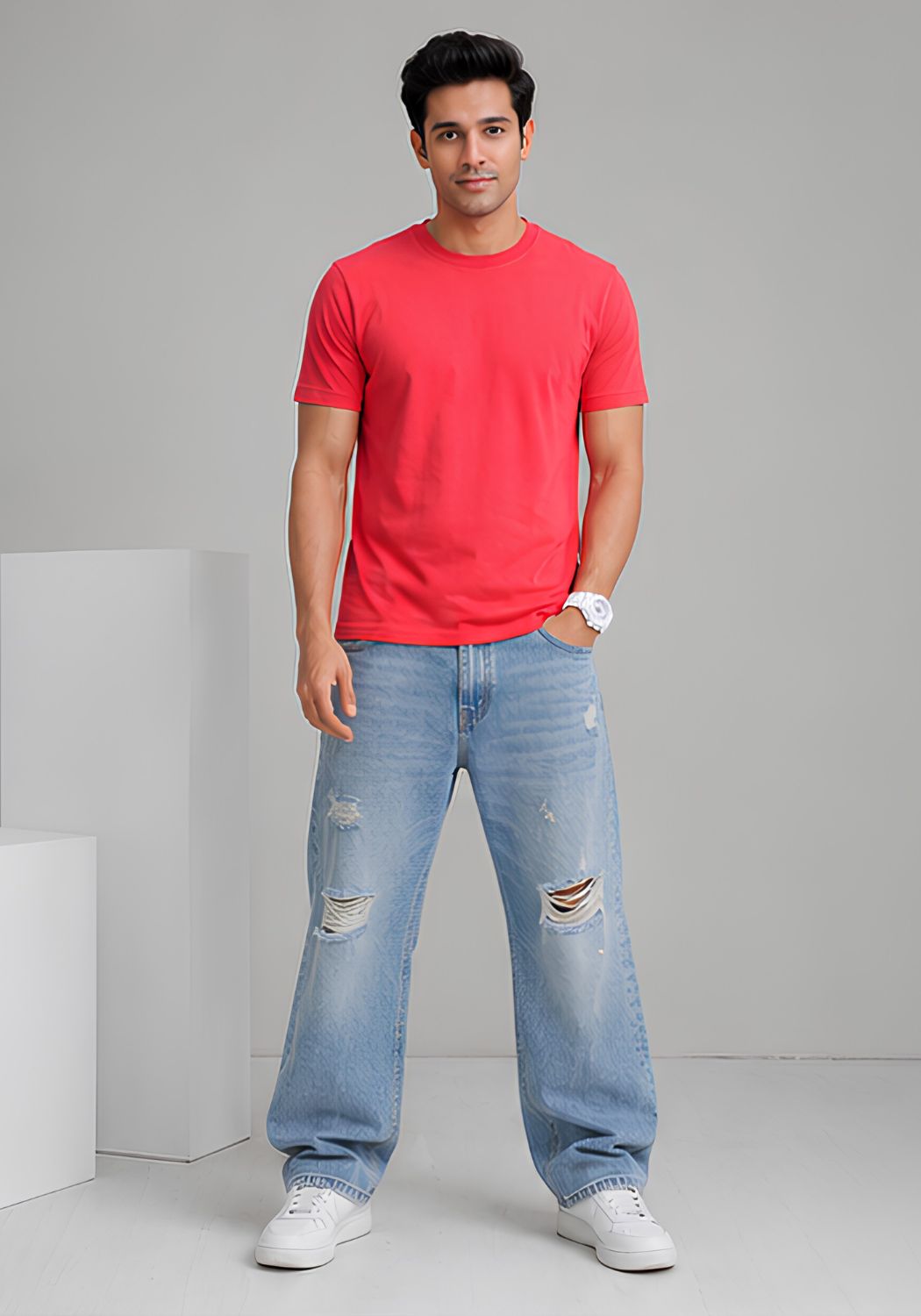 Hue Nox Men's Red Plain Regular Fit T-Shirt