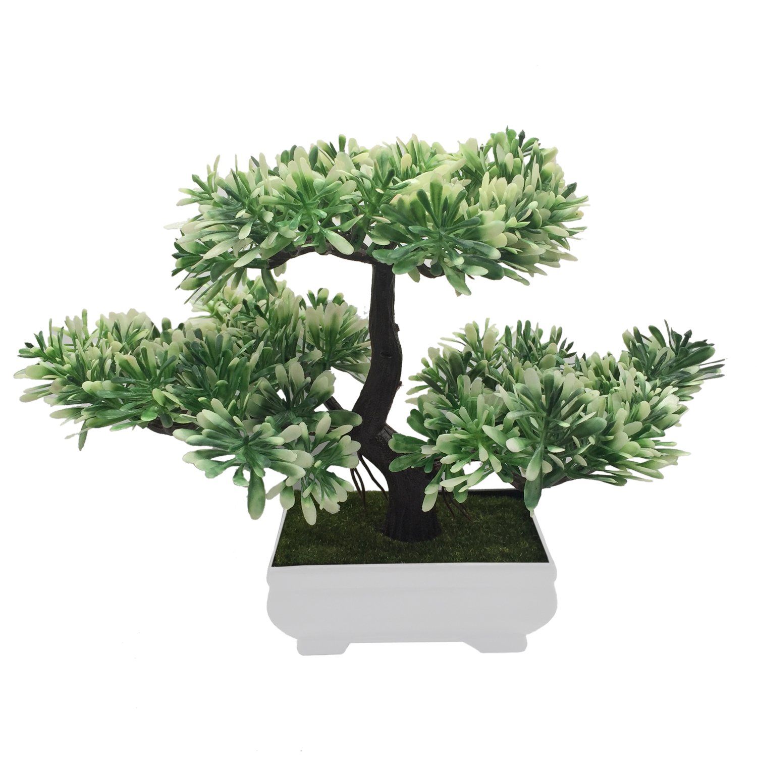 FOLIYAJ 3 Headed Artificial Bonsai Tree with Green and White Leaves