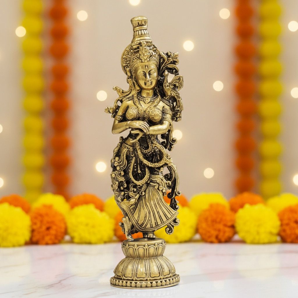 Brass Radha God Idol � Handmade Brass Spiritual Home Mandir Decor, Height : 6 Inch (BSMAS1816 R)