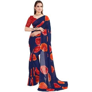 SVB Sarees Womens Blue Colour Floral Printed Georgette Saree