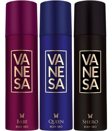 Vanesa Babe, Queen, Shero Deodorant Spray For Women 150Ml Each(Pack Of 3)