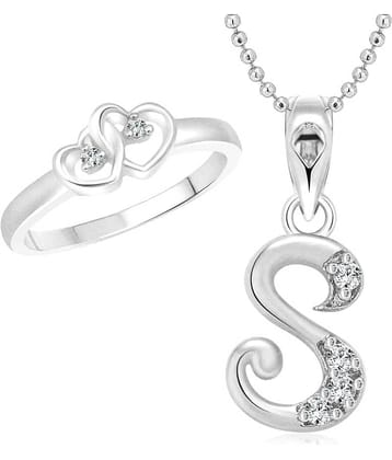 Vighnaharta Silver Alloy Dual Heart Ring With Pendant