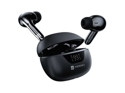 Portronics Harmonics Twins 28 ANC TWS in Ear Earbuds with Smart Touch Control, 50 Hours Playback, Quad Mic ENC, Low Latency, 13mm Dynamic Driver, IPX 5 Water Resistant, Fast Type C Charging - Black