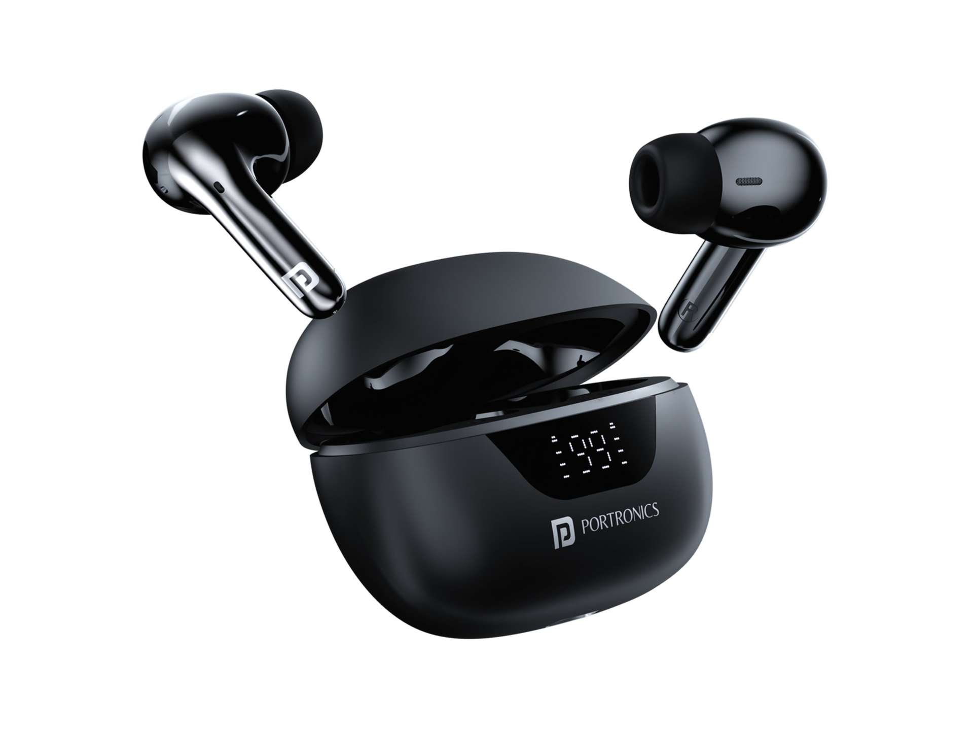 Portronics Harmonics Twins 28 ANC TWS in Ear Earbuds with Smart Touch Control, 50 Hours Playback, Quad Mic ENC, Low Latency, 13mm Dynamic Driver, IPX 5 Water Resistant, Fast Type C Charging - Black