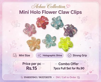 Mini Holo Flower Claw Clips   1 pcs Sky Blue Holo  Only