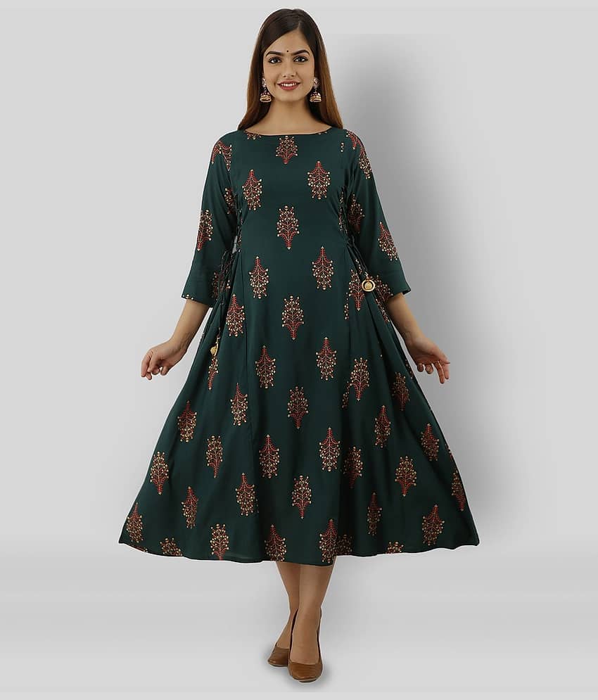 Lee Moda - Green Rayon Women's Flared Kurti ( Pack of 1 )