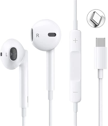 2025 Type C Wired Earphones Compatible with iPhone 15/16/17 Series, Type-C Earphone with HD Mic, Deep Bass Stereo Sound, Noise Cancelling & Volume Control (USB C White)