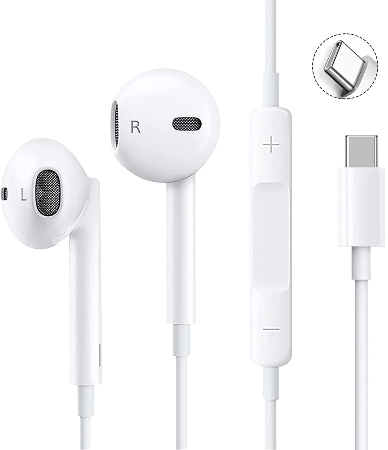2025 Type C Wired Earphones Compatible with iPhone 15/16/17 Series, Type-C Earphone with HD Mic, Deep Bass Stereo Sound, Noise Cancelling & Volume Control (USB C White)