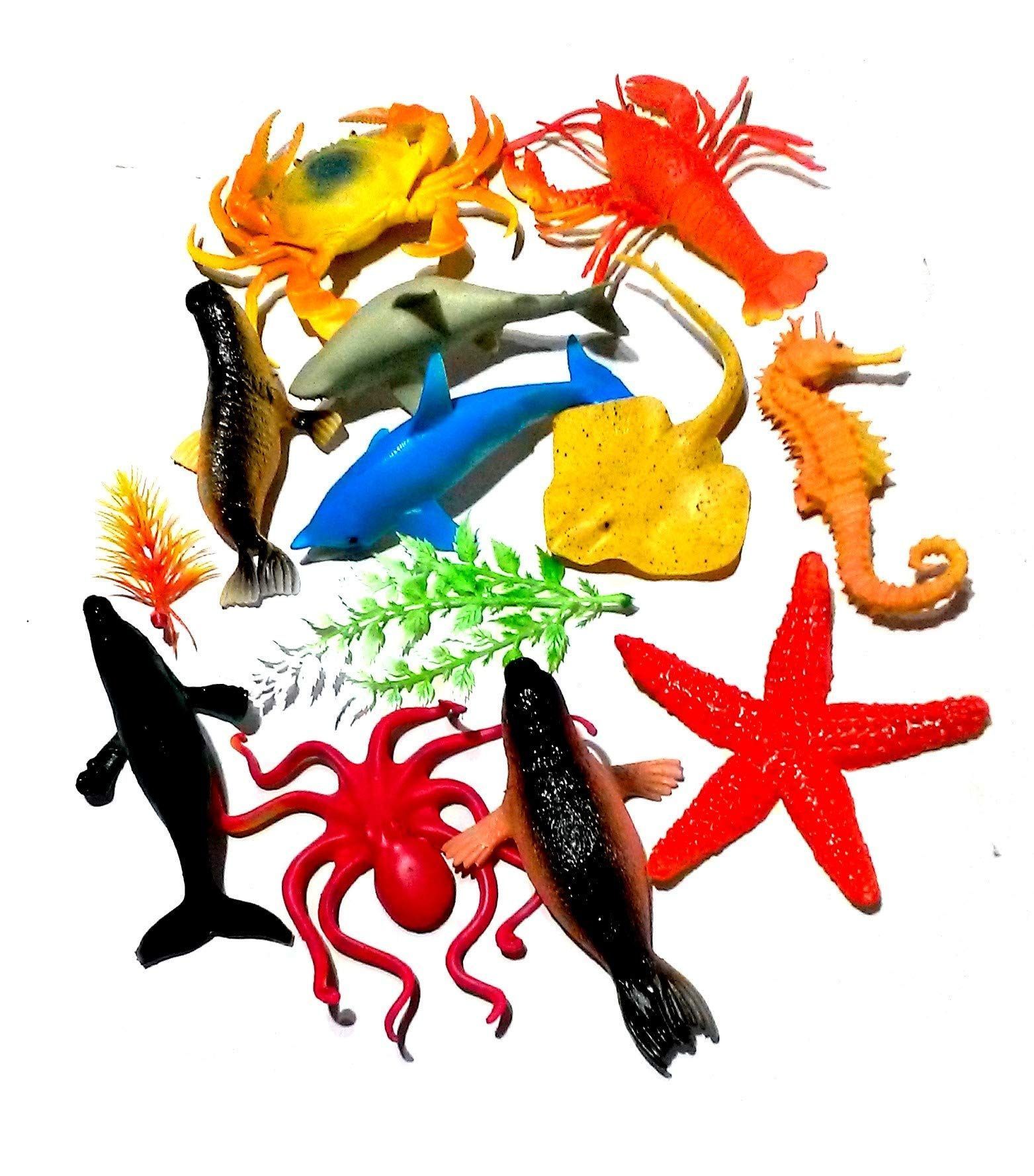Nawani Water World 11 Pic Water Animal + Plants Ocean/Water/Marine Animals Figures Set for Kids(Multi Colour)