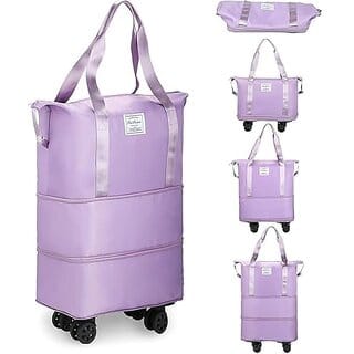 Convertible Travel Duffle Bag with Wheels Purple Waterproof Nylon Foldable Expandable Lightweight Detachable Wheels 50L Capacity Convertible Travel Duffle Bag with Wheels Purple Waterproof Nylon Foldable Expandable Lightweight Detachable Wheels 50L Capacity