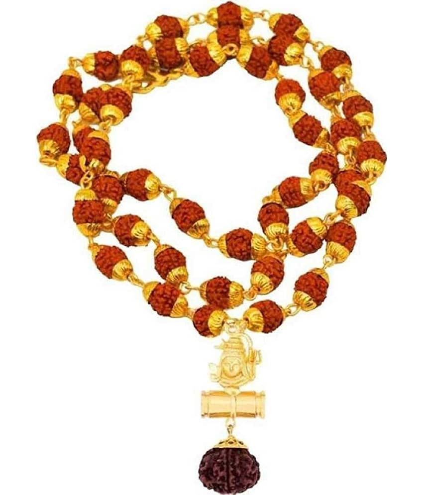 PAYSTORE Gold Plated Shiv Damru Rudraksha Mala For Men & Women