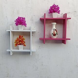 Onlinecraft Wall Rack Shelf Wooden Wall Shelf (Number Of Shelves - 4, White, Pink)