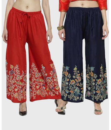 OMAYA - Mustard Rayon Flared Women's Palazzos ( Pack of 2 )