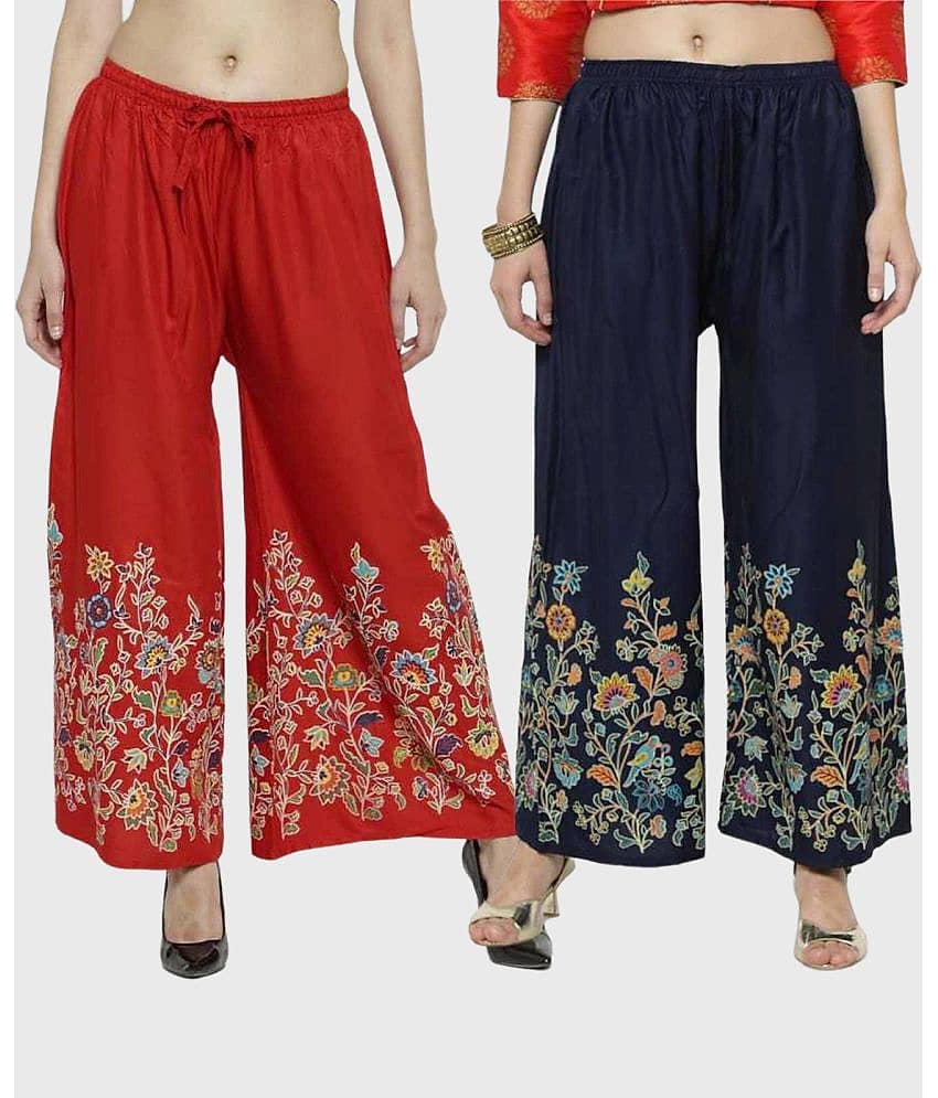 OMAYA - Mustard Rayon Flared Women's Palazzos ( Pack of 2 )