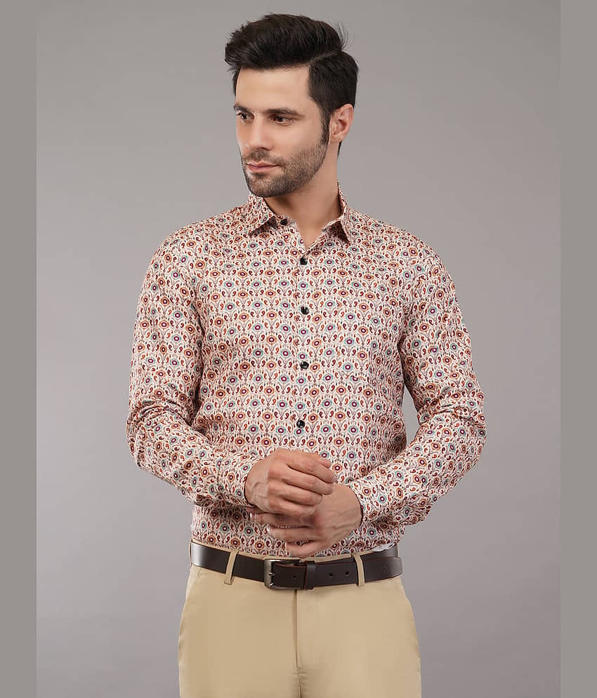 Tu-Good Cotton Blend Regular Fit Printed Full Sleeves Men's Casual Shirt - Cream ( Pack of 1 )