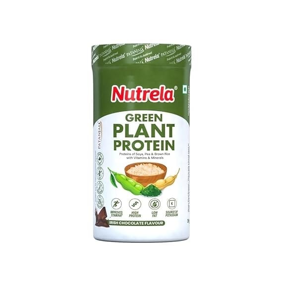 Nutrela Green Plant protein Powder - 500g (Chocolate) | Brown Rice & Pea with Multivitamins & Minerals by Patanjali