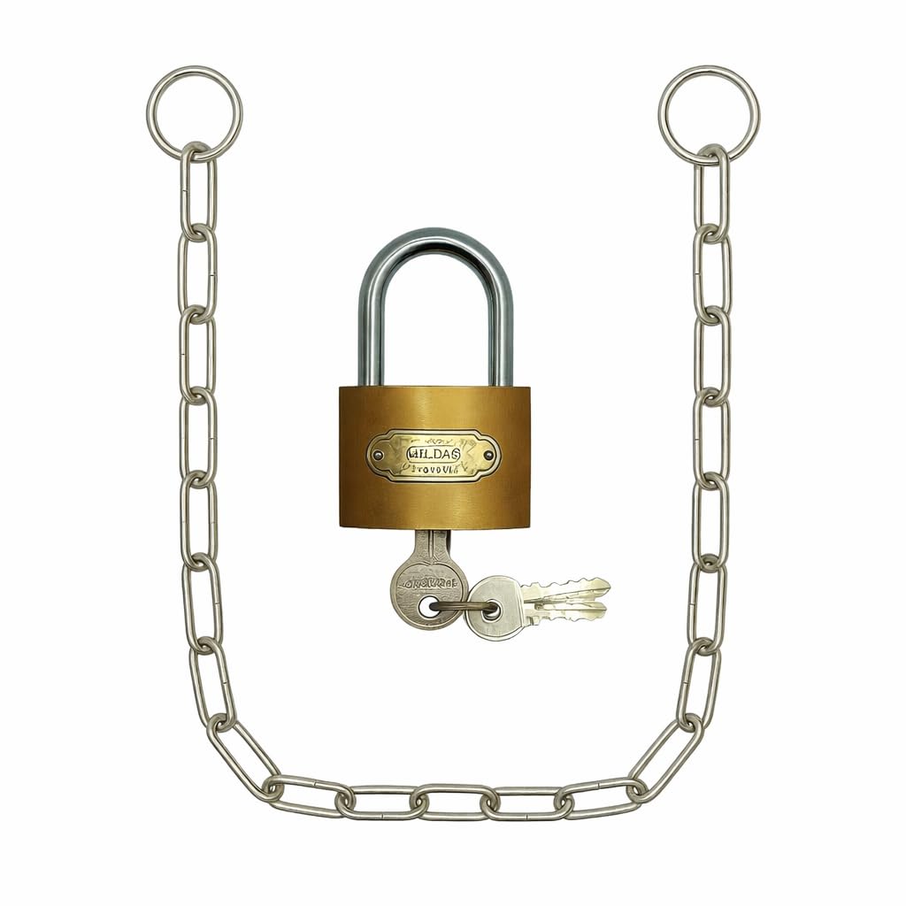 Safety Chain (2 Feet) and 50mm Padlock with 3 Keys � Safety Chain for Railway Travel for Luggage - Strong Build Stainless Steel for Railway Travel, Door, Gate, Bike