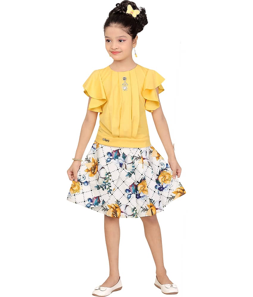 Arshia Fashions Pack of 1 Girls Rayon Top With Skirt ( Yellow )