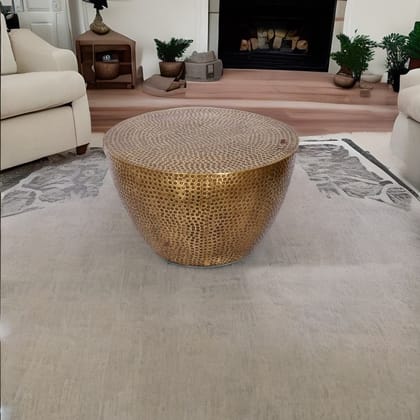 Indian Handmade Punched Round Drum Brass Coffee Table Bedroom Furniture
