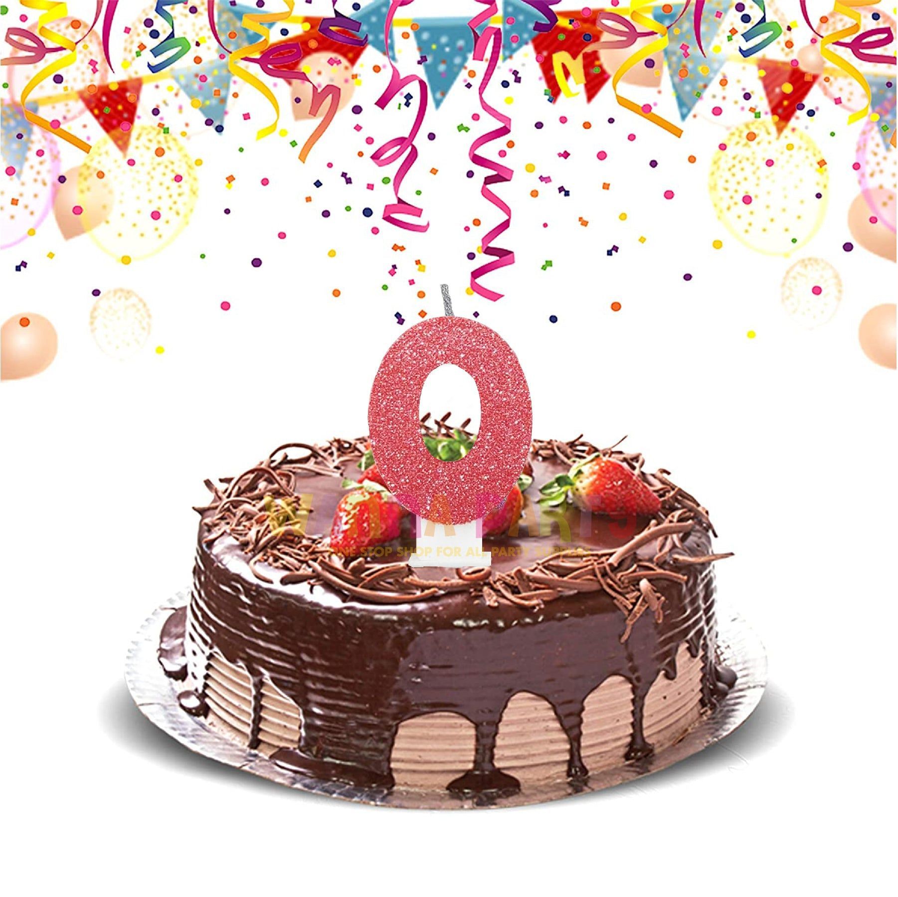 Number 0 Candle Red Glitter - 1PC