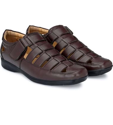 Mens Casual Faux Leather Solid Velcro Sandal Size 6 (Brown)