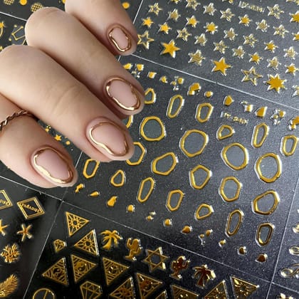 Hyzone Gold Nail Stickers for Nail Art- 30 Sheets Different Designs 3D Self Adhesive Nails Decals Gold Nails Decoration Stickers Manicure Stick On Sticker for Women Wedding, Party, Concerts Hyzone Gold Nail Stickers for Nail Art- 30 Sheets Different Desi