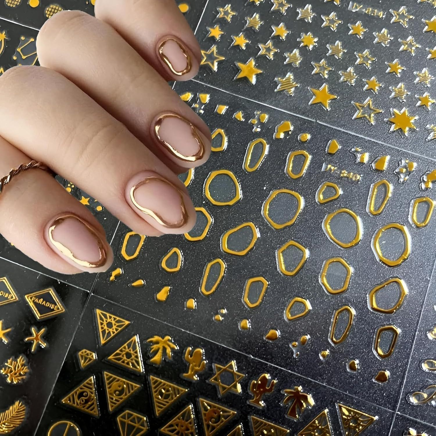 Hyzone Gold Nail Stickers for Nail Art- 30 Sheets Different Designs 3D Self Adhesive Nails Decals Gold Nails Decoration Stickers Manicure Stick On Sticker for Women Wedding, Party, Concerts Hyzone Gold Nail Stickers for Nail Art- 30 Sheets Different Desi