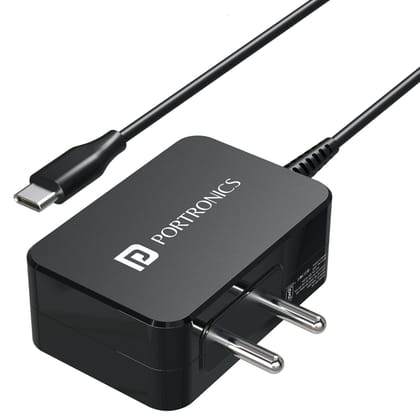 Portronics Zion 65 PD Fast Charging Laptop Adaptor with in Built Type C Cable, PPS Technology, 1.5m Cable Length, Compatible with Laptops, Smartphones, Tablets, MacBooks, iPads - Black