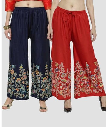 OMAYA - Mustard Rayon Flared Women's Palazzos ( Pack of 2 )