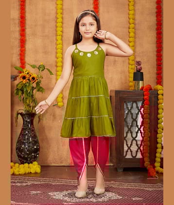 Aarika Girls Rayon Top & Dhoti Set ( Pack of 1 , Olive )