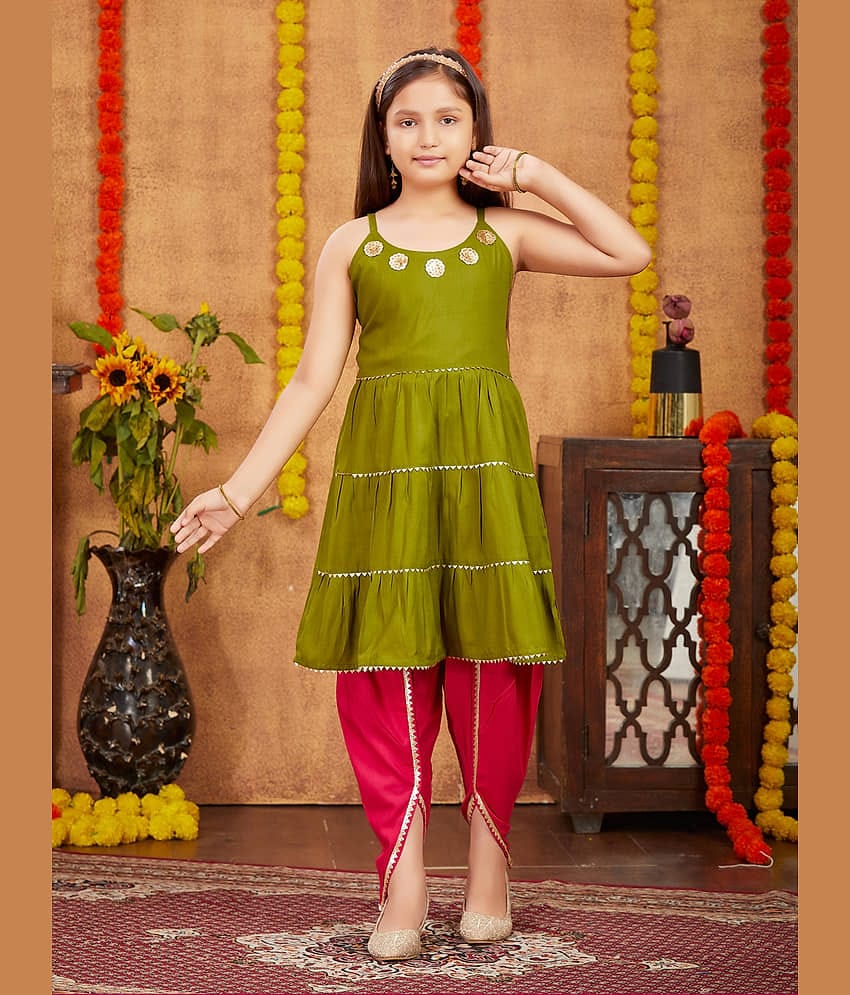 Aarika Girls Rayon Top & Dhoti Set ( Pack of 1 , Olive )