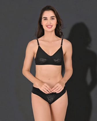 SLINGKINI Pack of 1 Cotton Blend Bra & Panty Set For Women ( Black )