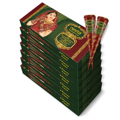 Neeta Mehendi Cones for Hand Desgning & Wedding, Bridal Mehandi Cone Reddish Brown Color 4 Pcs in 1 Box (Pack of 7)