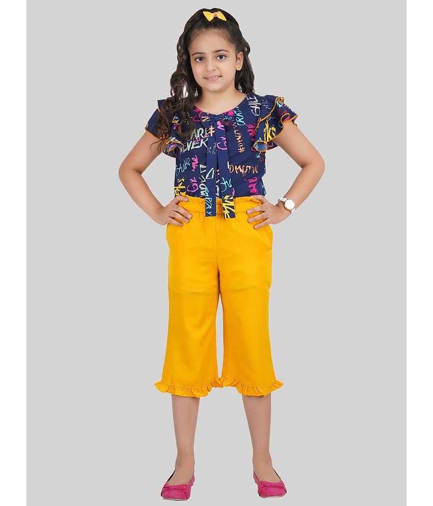 Being Naughty Pack of 1 Girls Polyester Top With Capris ( Blue & Yellow )