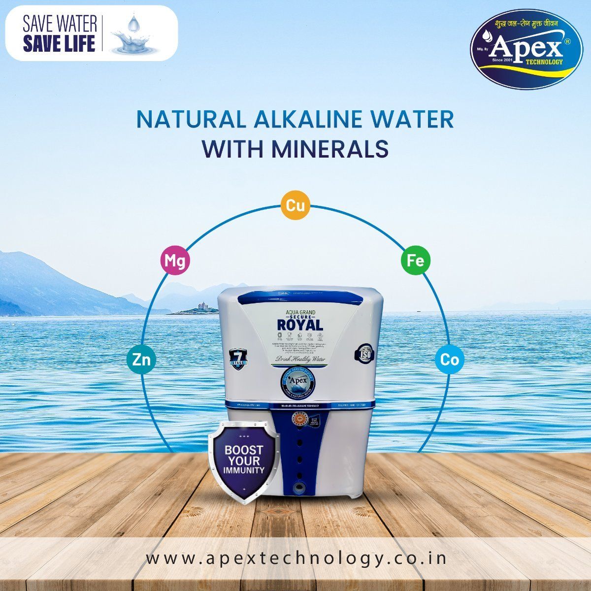 Apex Technology Royal Suprem 10L Water Purifier (White) | RO+UV+UF+Alkaline Purification | Zero Water Wastage
