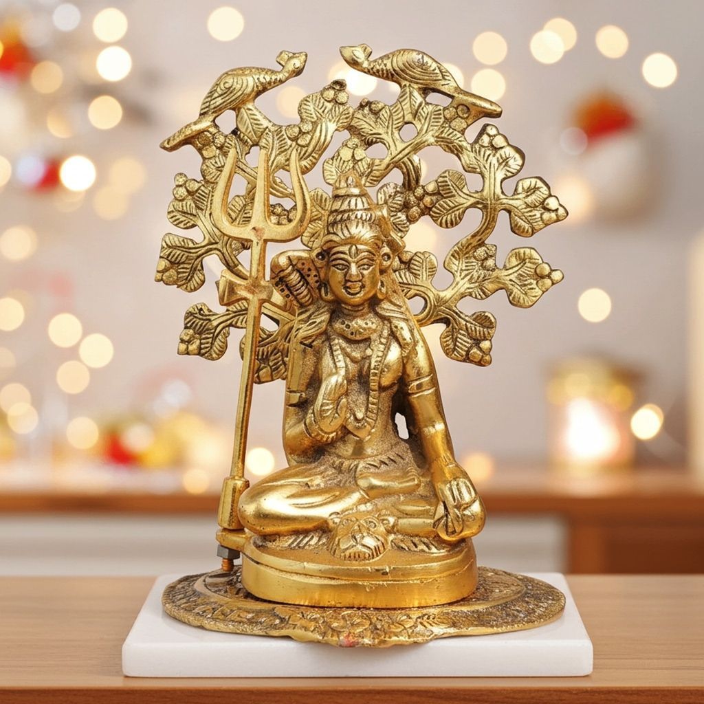 Aluminium  Showpiece Mahadev God Idol Statue Under Tree (ASMAS349 G)