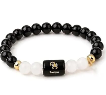 Scorpio Zodiac Bracelet | Black Obsidian and Milky Quartz | Vrishchik Rashi Crystal Bracelet | Transformation Protection Power Scorpio Zodiac Bracelet | Black Obsidian and Milky Quartz | Vrishchik Rashi Crystal Bracelet | Transformation Protection Power