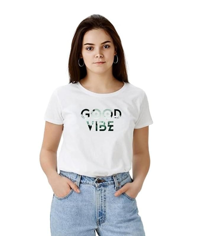 Women's Polyester Solid Printed Round Neck Half Sleeve T-Shirt (White, L)-PID55664