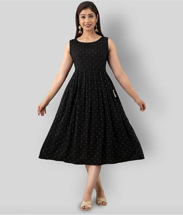 FABRR Women Rayon Printed A-line Dress ( Green )