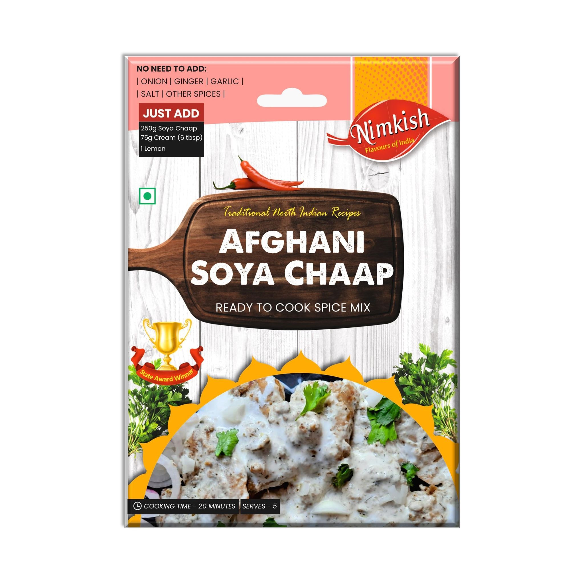 Nimkish Afghani Soya Chaap Ready to Cook Spice Mix | 50g | Onion Ginger Garlic Already in Mix | Himalayan Recipe