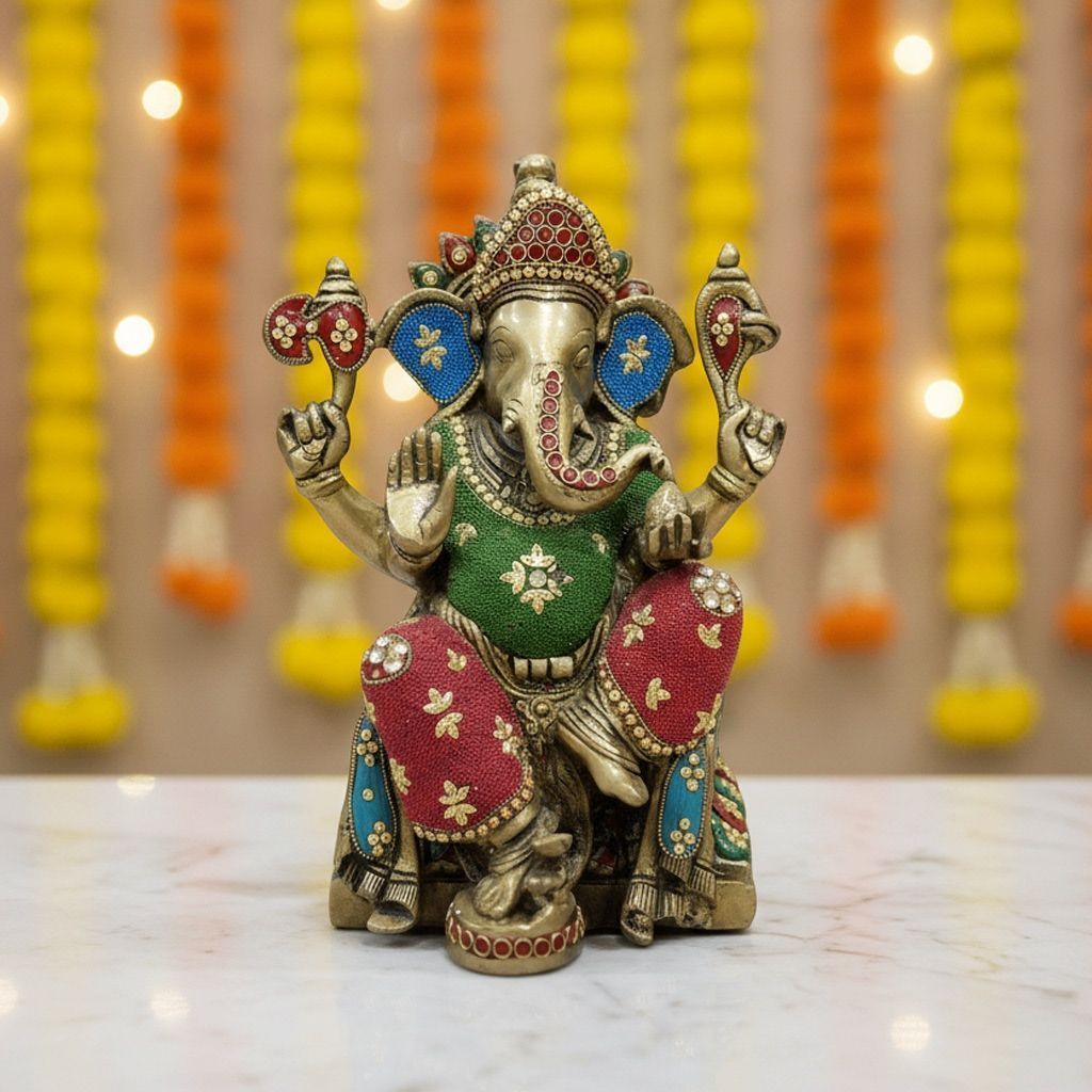 Brass Ganesh Ji God Idol – Lord Ganesha Brass Home Mandir Statue, Height : 13 Inch (BSMAS1559 A)